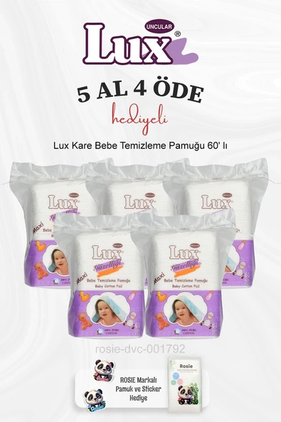 Lux Kare Bebe Temizleme Pamuğu 60' lı 5 Al 4 Öde ve Rosie Pamuk ürün görseli 1
