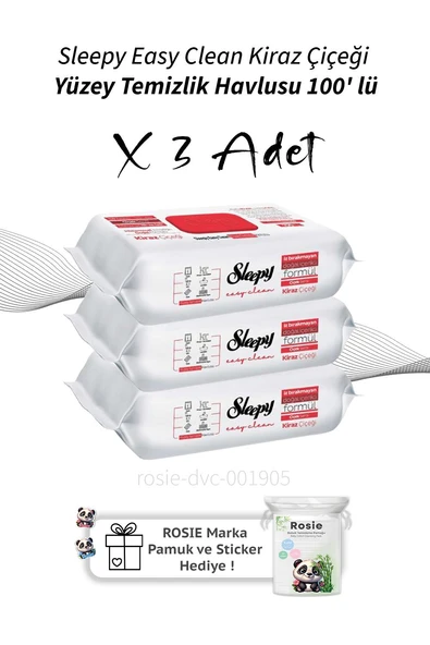 Sleepy Easy Clean Kiraz Çiçeği Yüzey Temizlik Havlusu 100' lü X3 ürün görseli 1