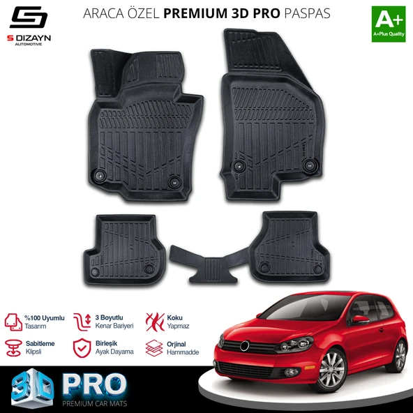 S-Dizayn VW Golf 6 3D Pro Havuzlu Paspas 2008-2012 A+ Kalite ürün görseli 1