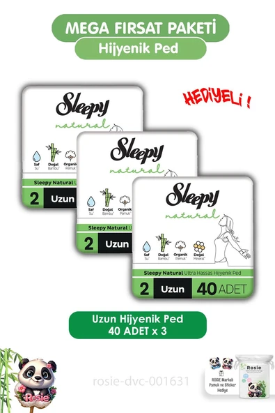 Sleepy Natural Ultra Hassas Hijyenik Ped Uzun 120 Adet Ped ve ROSIE ürün görseli 1