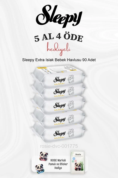 Sleepy Extra Islak Bebek Havlusu 90 Adet 5 Al 4 Öde ve Rosie Pamuk ürün görseli 1