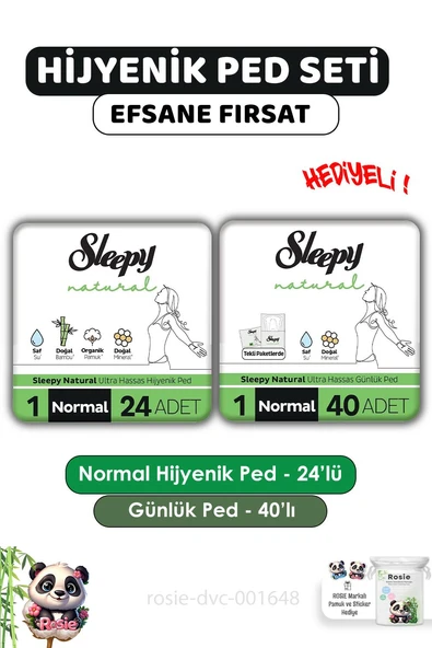Sleepy normal ped 24 lü +günlük ped 40 lı ve ROSIE ürün görseli 1