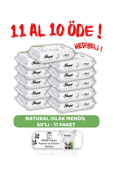 Sleepy 11 AL 10 ÖDE  Natural Yenidoğan Islak Bebek Havlusu 60'lı ve ROSIE ürün görseli 1