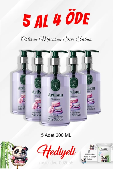 Artisan 600 ML Macaron Sıvı Sabun 5 Al 4 Öde ve Rosie Pamuk ürün görseli 1