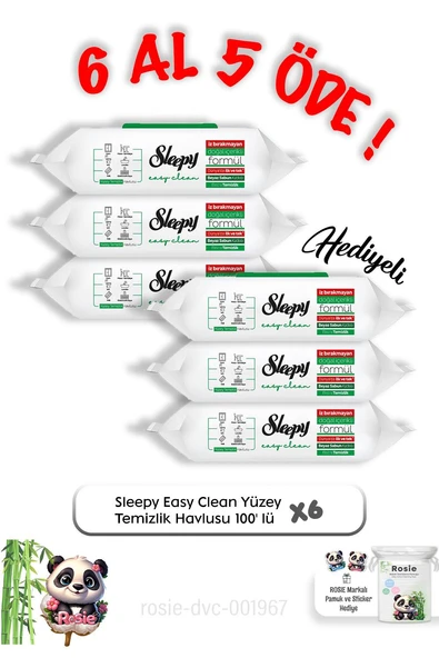 Sleepy Easy Clean Yüzey Temizlik Havlusu 100' lü 6 Al 5 Öde ve Rosie pamuk ürün görseli 1