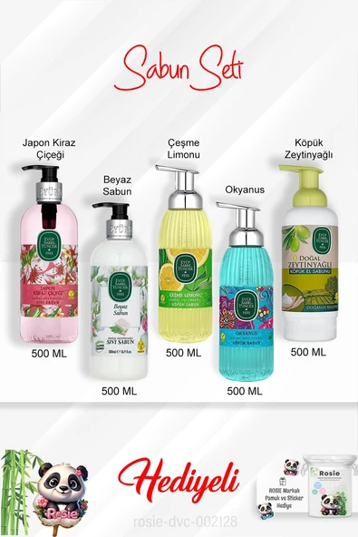 Sabun Paketi 500 ML Çeşme Limonu, Okyanus, Japon Kiraz Çiçeği, Beyaz Sabun, Zeytinyağlı ve Rosie ürün görseli 1