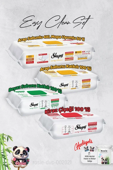 Sleepy  Arap Sabun, Kiraz, Beyaz Sabun ve 4 XL 50'li Arap Sabunlu Mop Yüzey Temizlik Havlusu Hediye Rosie ürün görseli 1