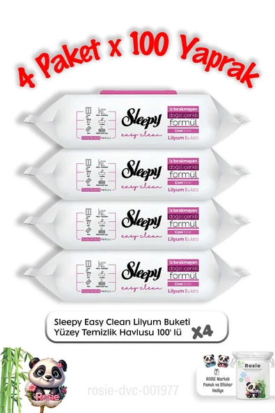 Sleepy Lilyum Buketi Yüzey Temizlik Havlusu 100' lü  X 4 ve Rosie Pamuk ürün görseli 1