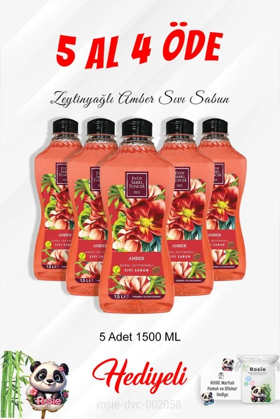 Zeytinyağlı Amber Sıvı Sabun 1500 ML 5 Al 4 Öde ve Rosie Pamuk ürün görseli 1