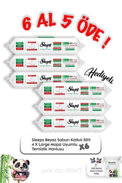 Sleepy Beyaz Sabun Katkılı 50'li 4 X Large Mopa Uyumlu Temizlik Havlusu  6 Al 5 Öde ve Rosie pamuk ürün görseli 1