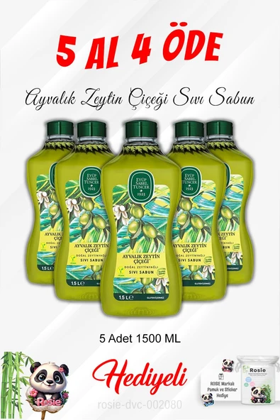 1.5L Ayvalık Zeytin Çiçeği Sıvı Sabunu 5 Al 4 Öde ve Rosie Pamuk ürün görseli 1