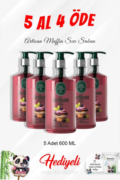 Artisan Muffin Sıvı Sabun 600 ML 5 Al 4 Öde ve Rosie Pamuk ürün görseli 1