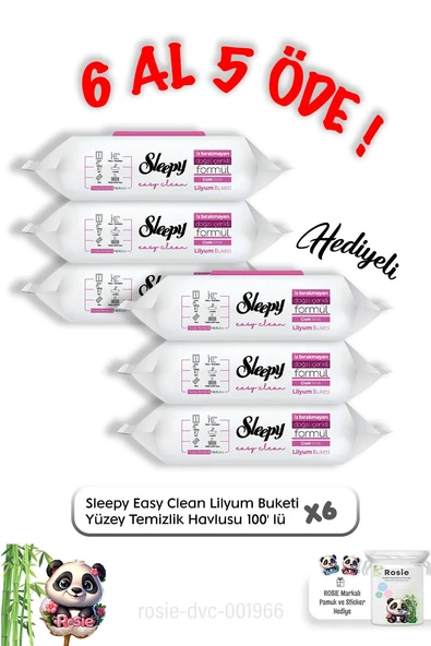Sleepy Lilyum Buketi Yüzey Temizlik Havlusu 100' lü 6 Al 5 Öde ve Rosie Pamuk ürün görseli 1