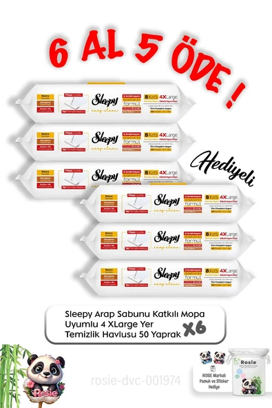 Sleepy Arap Sabunu Katkılı Mopa Uyumlu 4 XLarge Yer Temizlik Havlusu 50' li  6 Al 5 Öde ve Rosie pamuk ürün görseli 1