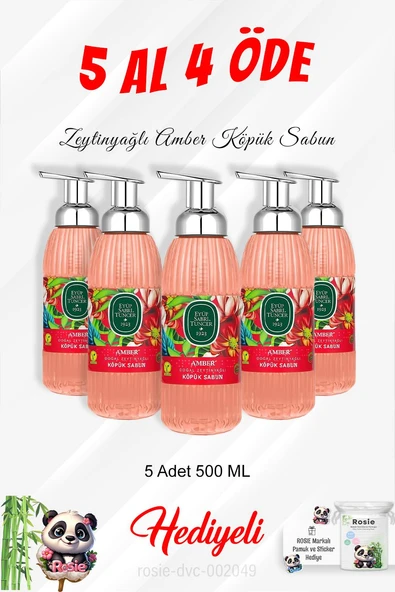 Amber Zeytinyağlı Köpük Sabun 500 ML 5 Al 4 Öde ve Rosie Pamuk ürün görseli 1