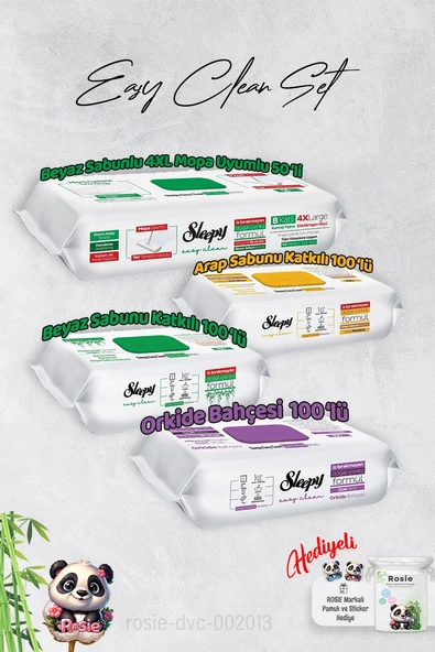 Sleepy  Arap Sabun, Orkide, Beyaz Sabun ve 4 XL 50'li Beyaz Sabunlu Mop Yüzey Temizlik Havlusu Hediye Rosie ürün görseli 1