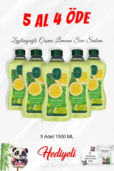 5 Al 4 Öde Zeytinyağlı Çeşme Limonu Sıvı Sabun 1500 ML ve Rosie Pamuk ürün görseli 1