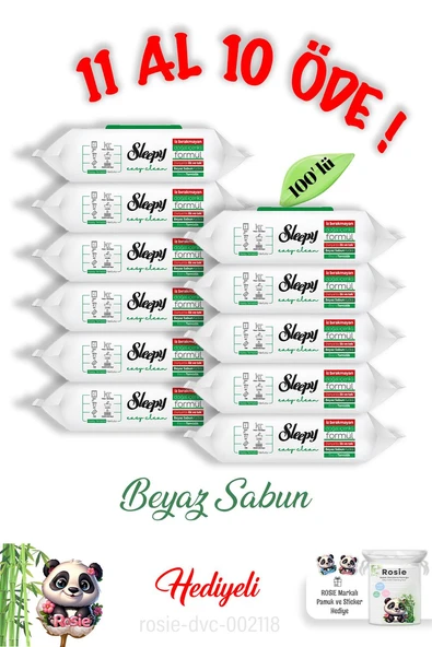 Sleepy 100' lü Beyaz Sabunlu 11 Al 10 Öde ve Rosie Pamuk ürün görseli 1