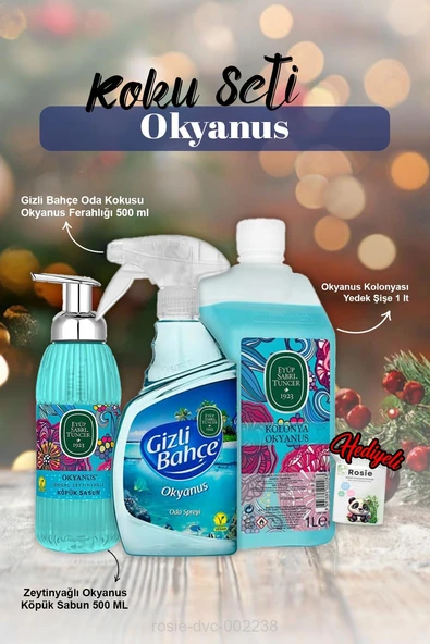 Okyanus Köpük Sabun 500ml, Kolonyası 1lt, Oda kokusu 500ml ve Rosie Pamuk ürün görseli 1
