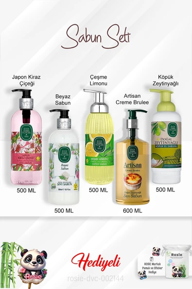 Sabun Paket Çeşme Limonu, Artisan Creme Brulee, Beyaz Sabun, Zeytinyağlı, Japon Kiraz Çiçeği ve Rosie ürün görseli 1