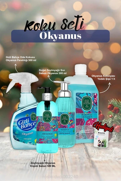 Okyanus Sıvı ve Köpük Sabun 500ml, Kolonya 1lt, Oda kokusu 500ml ve Rosie Pamuk ürün görseli 1