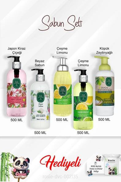 500 ML Sabun Paket Çeşme Limonu Sıvı ve köpük, Japon Kiraz Çiçeği, Beyaz Sabun, Zeytinyağlı ve Rosie ürün görseli 1