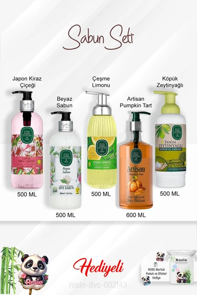 Sabun Paket Çeşme Limonu, Artisan Pumpkin, Beyaz Sabun, Zeytinyağlı, Japon Kiraz Çiçeği ve Rosie ürün görseli 1