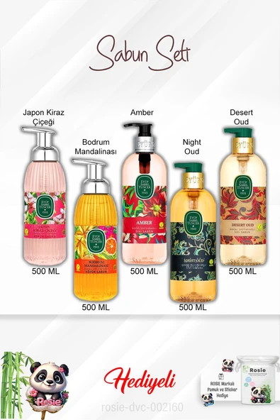 Sabun Paket 500 ML Desert Oud, Amber, Bodrum Mandalina, Kiraz Çiçeği, Night Oud ve Rosie ürün görseli 1