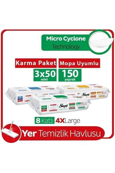 Beyaz Sabun, Arap Sabun ve Çamaşır Suyu Katkılı 4 XLarge Mopa Uyumlu Temizlik Havlusu 50 Yaprak, ürün görseli 1