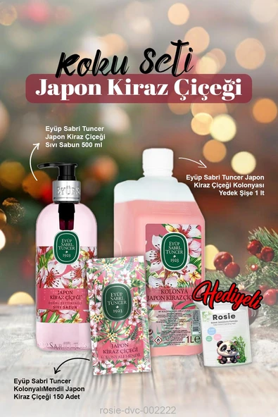 Japon Kiraz Çiçeği Eyüp Sabri Sıvı Sabun 500ml, Kolonya 1lt, Mendil 150'li ve Rosie Pamuk ürün görseli 1
