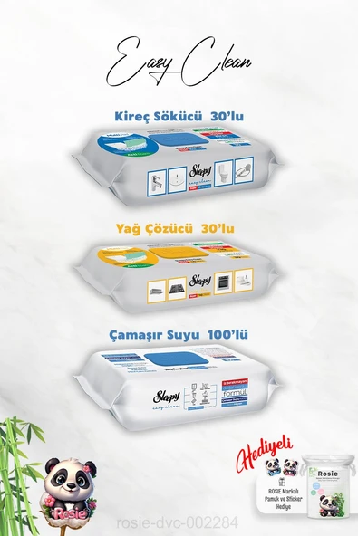 Çamaşır Suyu Katkılı 100'lü, Kireç ve Yağ Çözücü 30'lu ve Rosie Hediye ürün görseli 1