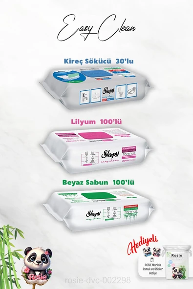 Beyaz Sabun ve Lilyum Katkılı Sleepy 100'lü, Kireç Sökücü 30'lu Temizlik Havlusu ve Rosie Hediye ürün görseli 1