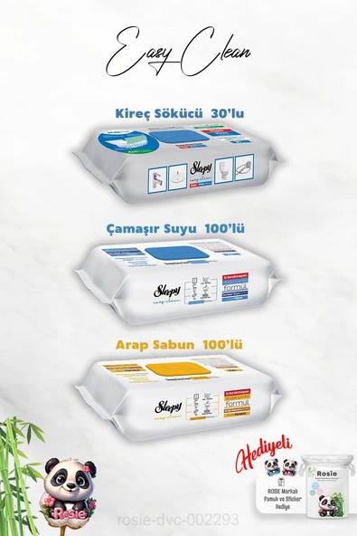 Sleepy 100'lü Arap Sabun ve Çamaşır Suyu Katkılı, Kireç Sökücü 30'lu ve Rosie Hediye ürün görseli 1