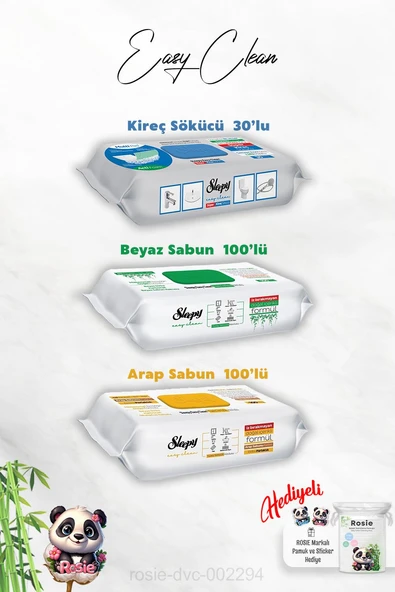 Arap ve Beyaz Sabun Katkılı Sleepy 100'lü, Kireç Sökücü 30'lu Temizlik Havlusu ve Rosie Hediye ürün görseli 1