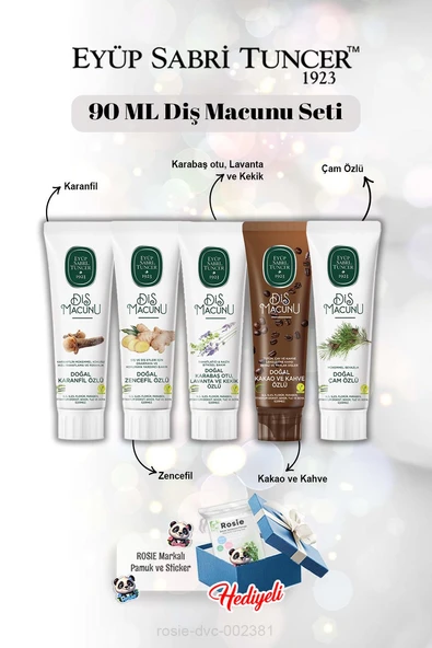 90 ml Diş Macun Seti Karanfil, Zencefil, Lavanta, Kakao, Çam Özlü ve Rosie ürün görseli 1