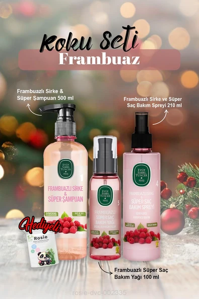 Frambuazlı Şampuan 500 ml, Saç Yağı 100 ml, Bakım Spreyi 210 ml ve Rosie Hediye ürün görseli 1