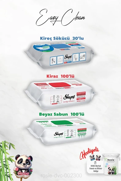 Kireç Sökücü 30'lu, Kiraz ve Beyaz Sabun Katkılı Sleepy 100'lü Temizlik Havlusu ve Rosie Hediye ürün görseli 1