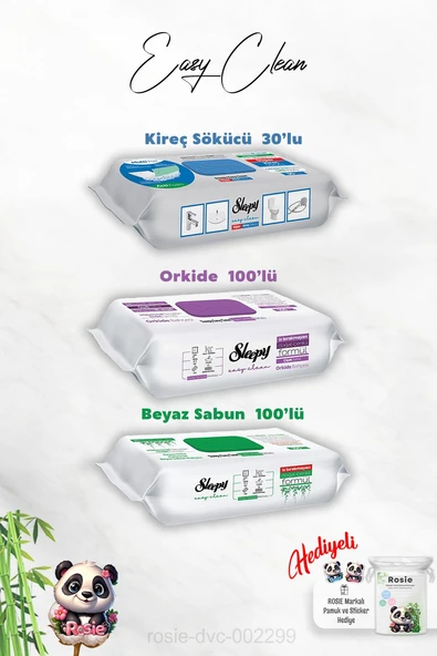 Orkide ve Beyaz Sabun Katkılı Sleepy 100'lü, Kireç Sökücü 30'lu Temizlik Havlusu ve Rosie Hediye ürün görseli 1