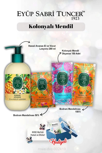 Okyanus 150'li, Mandalina 50'li ve 150'li ve, Kolonyalı Mendil, Ananas Losyon 250 ml Rosie ürün görseli 1