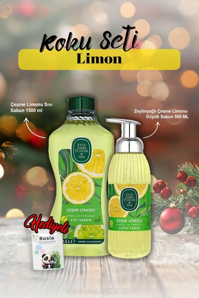 Çeşme Limonu Köpük Sabun 500 ml, Sıvı Sabun 1500 ml ve Rosie Hediye ürün görseli 1