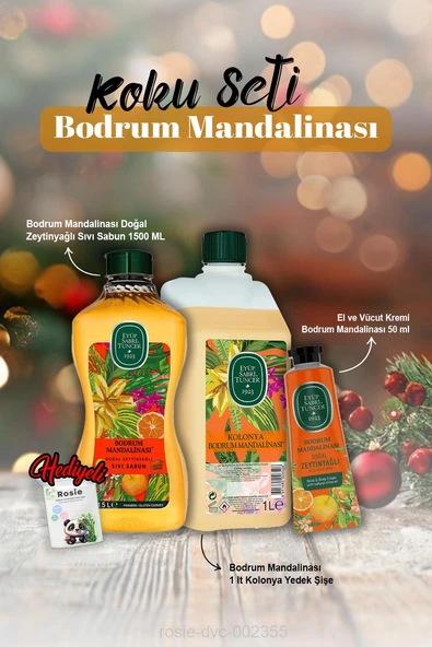 Sıvı Sabun 1500 ml, Krem 50 ml, Kolonya 1 lt Bodrum Mandalina ve Rosie Hediye ürün görseli 1