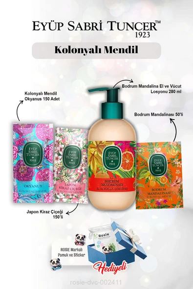 Losyon Bodrum Mandalinası 280 ml, Mandalina 50'li, Okyanus ve Kiraz Çiçeği 150'li ve Rosie ürün görseli 1