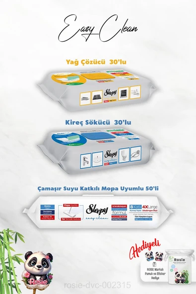 Mopa Uyumlu Çamaşır Suyu katkılı Havlu 50'li, Kireç Sökücü, Yağ Çözücü 30'lu ve Rosie Hediye ürün görseli 1