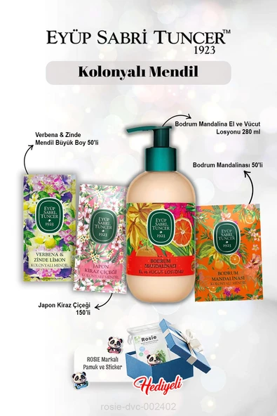 Mandalina 50'li, Kiraz Çiçeği 150'li, Verbena 50'li, Bodrum Mandalina Losyon 280 ml ve Rosie ürün görseli 1