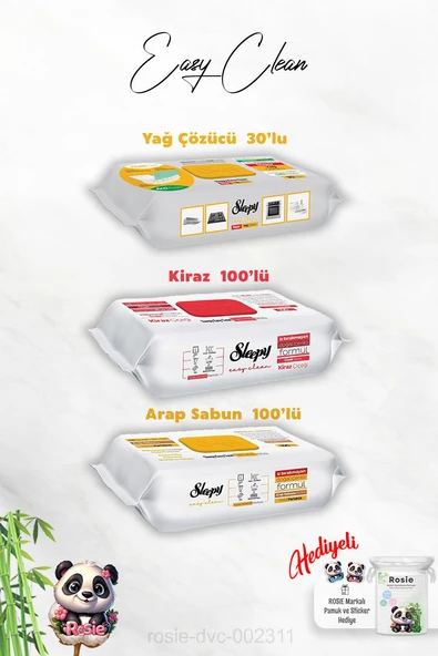 Yağ Çözücü 30'lu, Kiraz ve Arap Sabun Katkılı Sleepy 100'lü Temizlik Havlusu ve Rosie Hediye ürün görseli 1