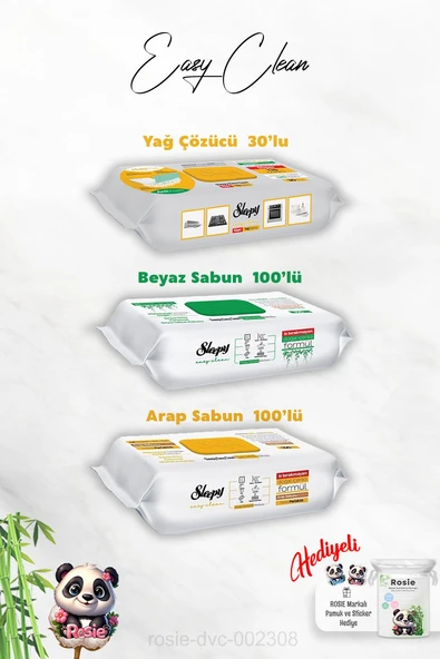 Beyaz ve Arap Sabun Katkılı Sleepy 100'lü, Yağ Çözücü 30'lu Temizlik Havlusu ve Rosie Hediye ürün görseli 1