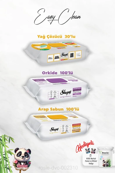 Sleepy 100'lü Arap Sabun ve Orkide Katkılı, Yağ Çözücü 30'lu Temizlik Havlusu ve Rosie Hediye ürün görseli 1