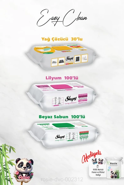 Beyaz Sabun ve Lilyum Katkılı Sleepy 100'lü, Kireç Sökücü 30'lu Temizlik Havlusu ve Rosie Hediye ürün görseli 1
