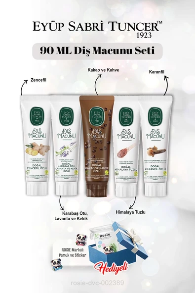 90 ml Diş Macun Seti Kakao, Zencefil, Karanfil, Himalaya,Lavanta ve Rosie ürün görseli 1
