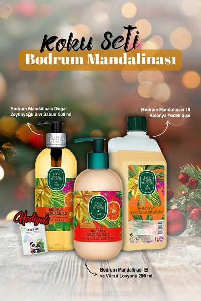Sıvı Sabun 500 ml, Losyon 280 ml, 1 lt Kolonya Bodrum Mandalinası ve Rosie Hediye ürün görseli 1
